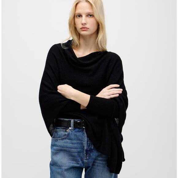 J.Crew Cashmere-Wool Blend Poncho One Size Black Multi-Purpose Stretch Wide Neck - Picture 1 of 7